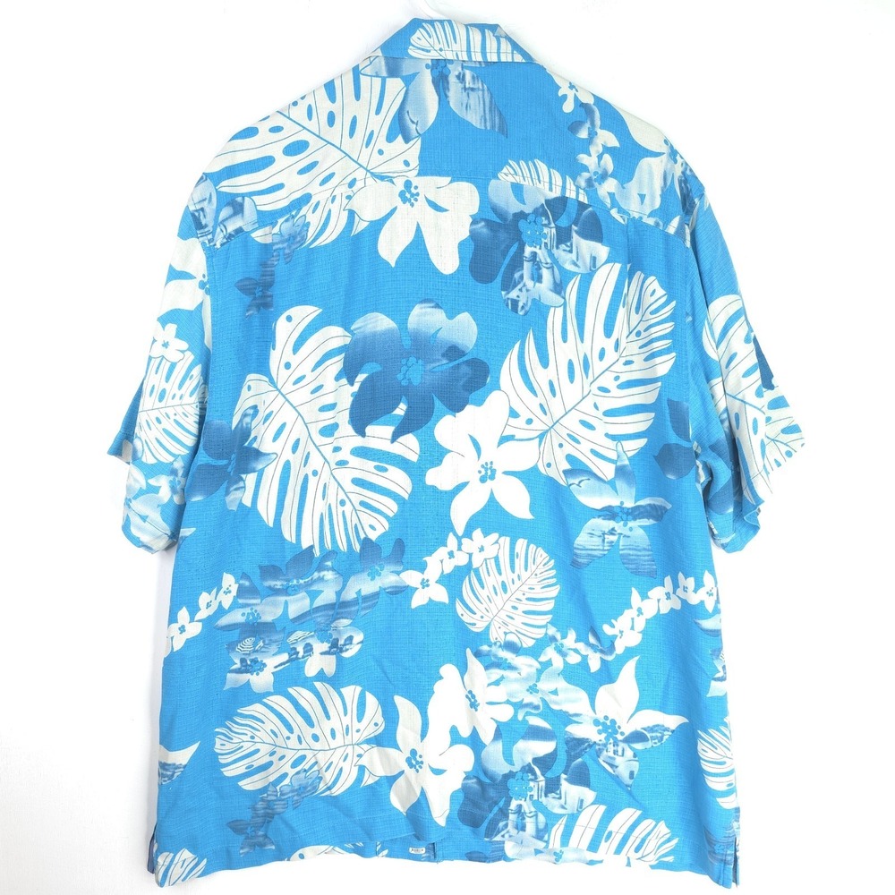 Tommy Bahama Shirt Mens XL Blue White 100% Silk Floral Hawaiian Camp Loop Collar - Picture 4 of 9